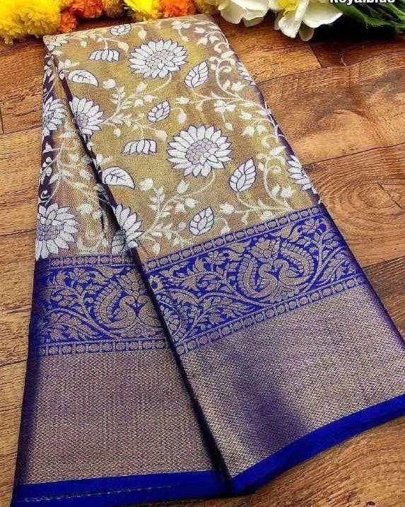 Sempiternal Royal Blue Kanjivaram Silk Saree With Staring Blouse Piece