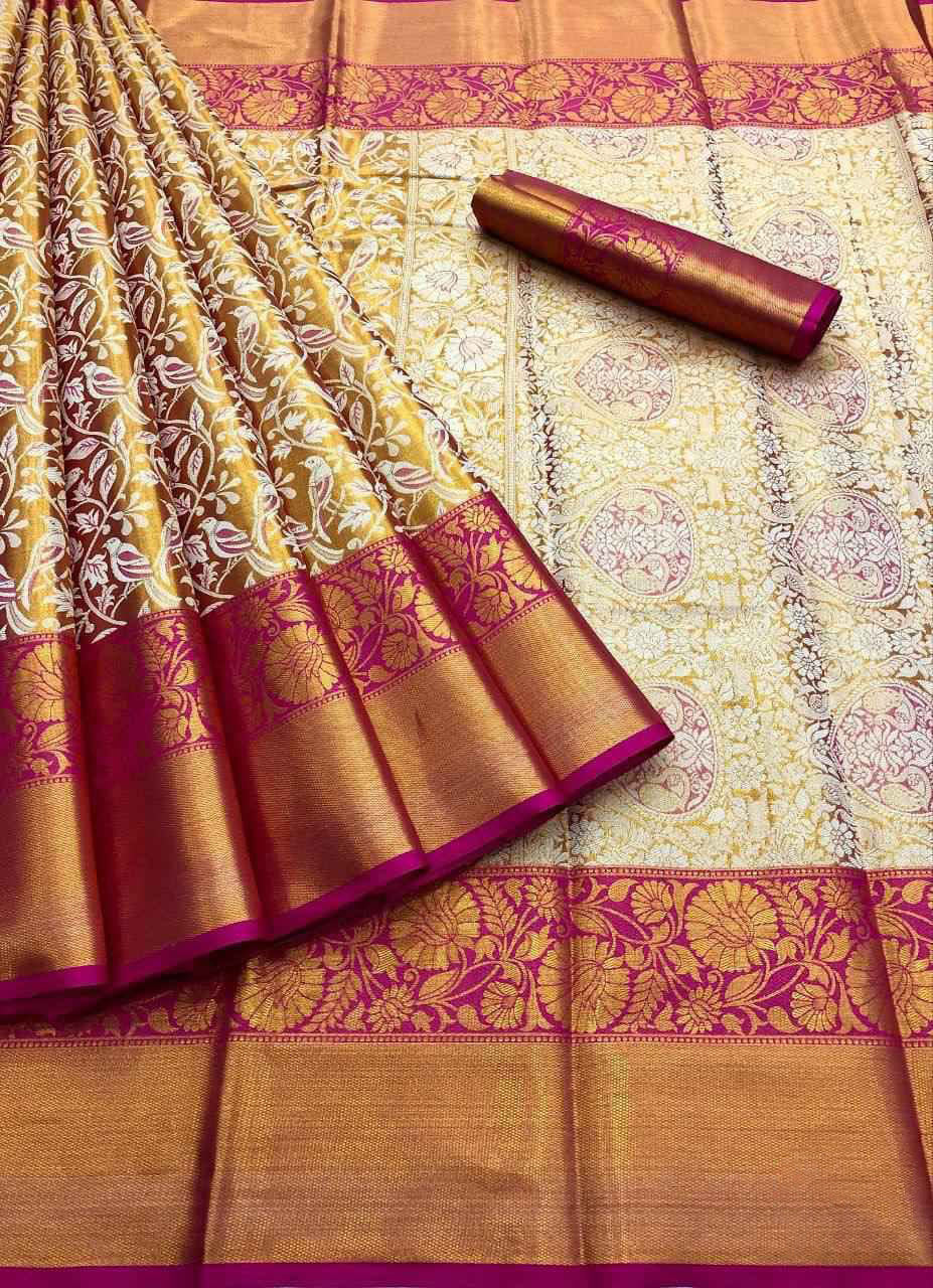 Susurrous Dark Pink Kanjivaram Silk Saree With Beautiful Blouse Piece