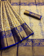 Surreptitious Royal Blue Kanjivaram Silk Saree With Eye-catching Blouse Piece