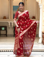 Gratifying Red Soft Banarasi Silk Saree With Ethnic Blouse Piece