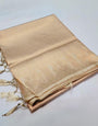 Outstanding Beige Kanjivaram Silk Saree With Amiable Blouse Piece