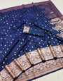 Lagniappe Navy Blue Soft Banarasi Silk Saree With Scintilla Blouse Piece