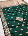 Desiring Dark Green Soft Banarasi Silk Saree With Groovy Blouse Piece