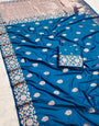 Glorious Firozi Soft Banarasi Silk Saree With Adoring Blouse Piece