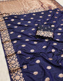 Quintessential Navy Blue Soft Banarasi Silk Saree With Smashing Blouse Piece
