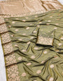 Aplomb Pista Soft Banarasi Silk Saree With Luminous Blouse Piece