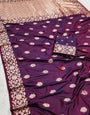 Diaphanous Wine Soft Banarasi Silk Saree With Delectable Blouse Piece