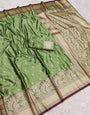Desuetude Green Soft Banarasi Silk Saree With Fugacious Blouse Piece