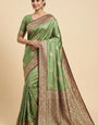 Designer Green Banarasi Satin Silk Saree With Fairytale Blouse Piece