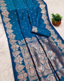 Ethereal Blue Soft Banarasi Silk Saree With Charismatic Blouse Piece