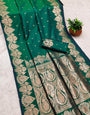 Splendorous Dark Green Soft Banarasi Silk Saree With Winsome Blouse Piece