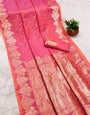 Ailurophile Pink Soft Banarasi Silk Saree With Dissemble Blouse Piece