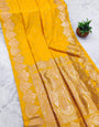 Stunning Yellow Soft Banarasi Silk Saree With Sophisticated Blouse Piece