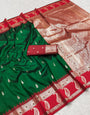 Elegant Dark Green Pure Zari Weaving Banarasi Silk Saree With Capricious Blouse Piece