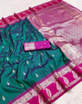 Supernal Rama Pure Zari Weaving Banarasi Silk Saree With Piquant Blouse Piece