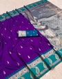 Majesty Royal Purple Pure Zari Weaving Banarasi Silk Saree With Charismatic Blouse Piece