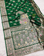 Majestic Dark Green Soft Banarasi Silk Saree With Effulgent Blouse Piece