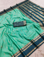 Sumptuous Sea Green Pure Zari Weaving Banarasi Silk Saree With Profuse Blouse Piece
