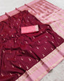 Evocative Wine Pure Zari Weaving Banarasi Silk Saree With Cynosure Blouse Piece