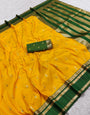 Charming Yellow Pure Zari Weaving Banarasi Silk Saree With Pretty Blouse Piece
