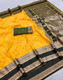 Engaging Yellow Pure Zari Weaving Banarasi Silk Saree With Sophisticated Blouse Piece
