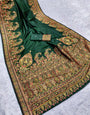 Flattering Dark Green Pashmina Saree With Intricate Blouse Piece