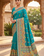 Quixotic Firozi Pashmina Silk Saree With Glorious Blouse Piece