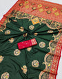 Bucolic Dark Green Pashmina Saree With Ephemeral Blouse Piece