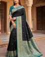 Elision Black Pure Zari Weaving Banarasi Silk Saree With Charming Blouse Piece