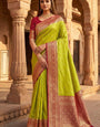 Propinquity Parrot Pure Zari Weaving Banarasi Silk Saree With Staring Blouse Piece