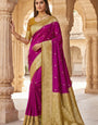 Embellished Purple Pure Zari Weaving Banarasi Silk Saree With Exuberant Blouse Piece
