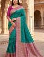 Magnetic Rama Pure Zari Weaving Banarasi Silk Saree With Vibrant Blouse Piece