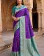 Invaluable Royal Purple Pure Zari Weaving Banarasi Silk Saree With Woebegone Blouse Piece