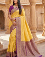 Flamboyant Yellow Pure Zari Weaving Banarasi Silk Saree With Appealing Blouse Piece