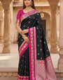 Beautiful Black Pure Zari Weaving Banarasi Silk Saree With Enthralling Blouse Piece