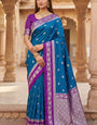Profuse Blue Pure Zari Weaving Banarasi Silk Saree With Felicitous Blouse Piece