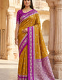 Verdant Mustard Pure Zari Weaving Banarasi Silk Saree With Panoply Blouse Piece