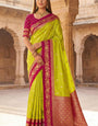 Demesne Parrot Pure Zari Weaving Banarasi Silk Saree With Scrupulous Blouse Piece