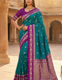 Extraordinary Rama Pure Zari Weaving Banarasi Silk Saree With Sensational Blouse Piece