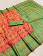 Unique Peach Pure Zari Weaving Banarasi Silk Saree With Arresting Blouse Piece
