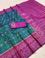 Entrancing Rama Pure Zari Weaving Banarasi Silk Saree With Assemblage Blouse Piece
