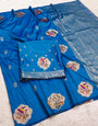 Verdant Blue Pure Zari Weaving Banarasi Silk Saree With Quixotic Blouse Piece