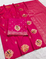 Scrumptious Dark Pink Pure Zari Weaving Banarasi Silk Saree With Delectable Blouse Piece