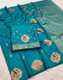 Seraglio Firozi Pure Zari Weaving Banarasi Silk Saree With Epiphany Blouse Piece