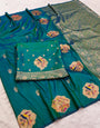 Tempting Rama Pure Zari Weaving Banarasi Silk Saree With Ornate Blouse Piece