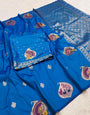 Nebula Blue Pure Zari Weaving Banarasi Silk Saree With Allure Blouse Piece