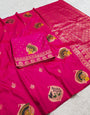 Pleasurable Dark Pink Pure Zari Weaving Banarasi Silk Saree With Seraglio Blouse Piece