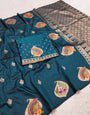Demanding Navy Blue Pure Zari Weaving Banarasi Silk Saree With Wonderful Blouse Piece