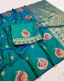 Denouement Rama Pure Zari Weaving Banarasi Silk Saree With Evanescent Blouse Piece