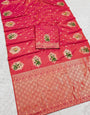 Blooming Pink Pure Zari Weaving Banarasi Silk Saree With Unique Blouse Piece
